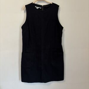 Boden Chore Dress Black Sleeveless Front Pockets Denim Utility US 14 Cotton